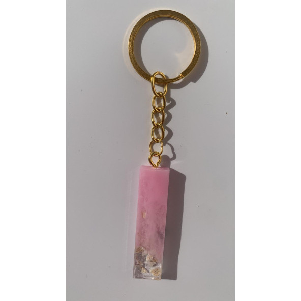 I Harfi Pembe Renk Epoksi ve Deniz Kabuğu Kırığı Süslemeli Gold Halka Anahtarlık El Yapımı Hediyelik - 7