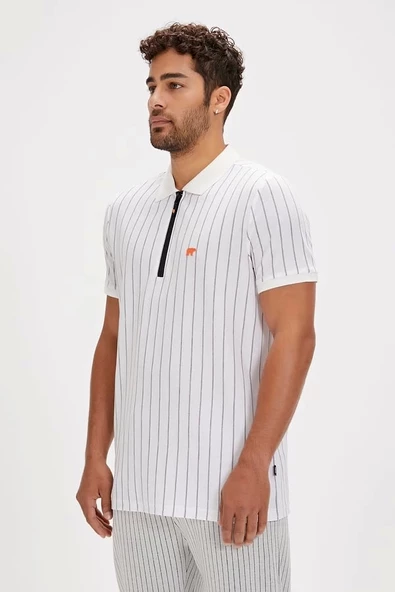 Theo Kırık Beyaz Polo Yaka Erkek Tişört - 3