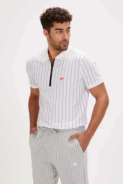 Theo Kırık Beyaz Polo Yaka Erkek Tişört - 2