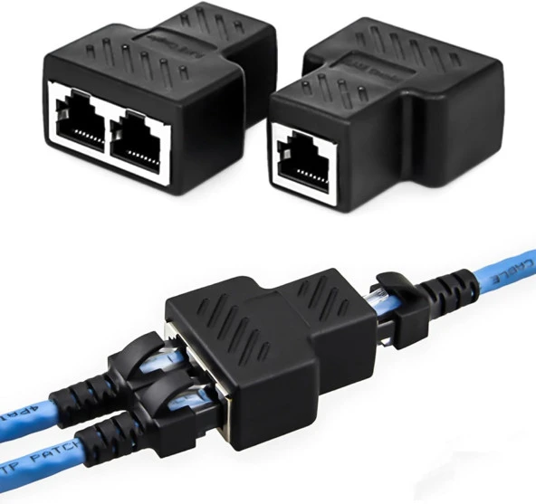 2 Portlu Ethernet Splitter, Çift LAN Kablosu, Ethernet Bölücü, RJ45 Dişi Adaptör Konnektörü