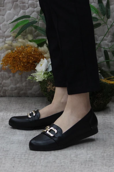 Fort Sdf 42602 Siyah Hafif Rahat Taban Şık Kadın Babet Günlük Ayakkabı - Resim 3