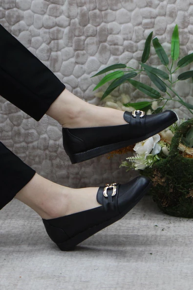 Fort Sdf 42602 Siyah Hafif Rahat Taban Şık Kadın Babet Günlük Ayakkabı - Resim 5