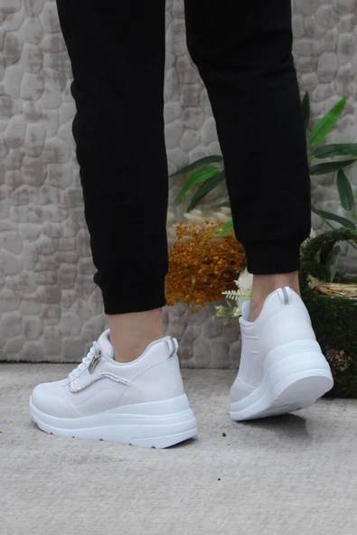 Fort Flet 207 Beyaz Fermuarlı Bağçıklı Dolgu Taban Kadın Spor Ayakkabı - 4