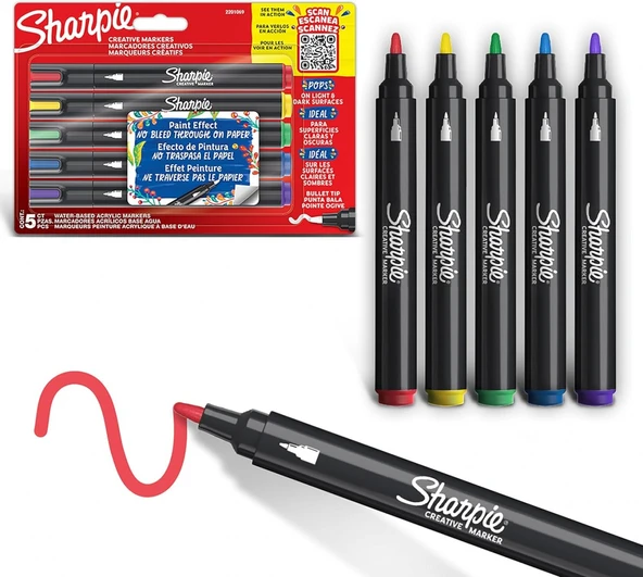 Sharpie Acrylic Paint Markers 5'li Yuvarlak Uç Akrilik Markör Kalem Seti / 2201069 ürün görseli