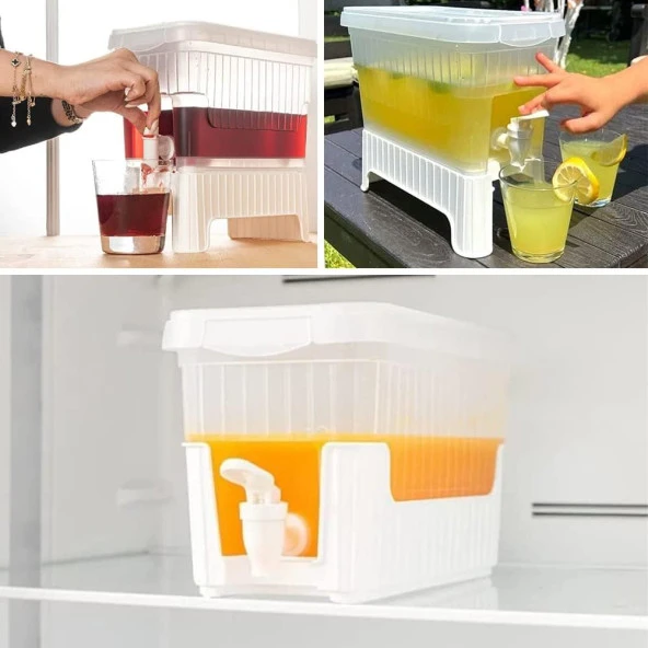 4 Litre Musluklu ve Ayaklı Buzdolabı İçi Su Sebili, Su Sebili, Limonata, Portakal Suyu, Piknik, Balkon, Seyyar Masa Sebili, 4 Litre Sebil (ŞEFFAF BEYAZ)