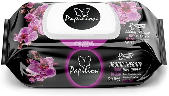 Premium Quality Aroma Terapi Yabani Orkide Extra Yumuşak Alkolsüz Parabensiz Islak Mendil (1 x 120 Yaprak)