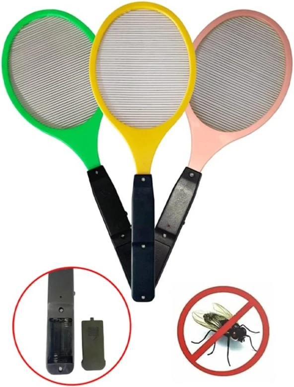 Raketi Sivrisinek Karasinek Öldürücü Raket Haşere Öldüren Elektrikli Sineklik Aleti - Pilli - Mix Renk