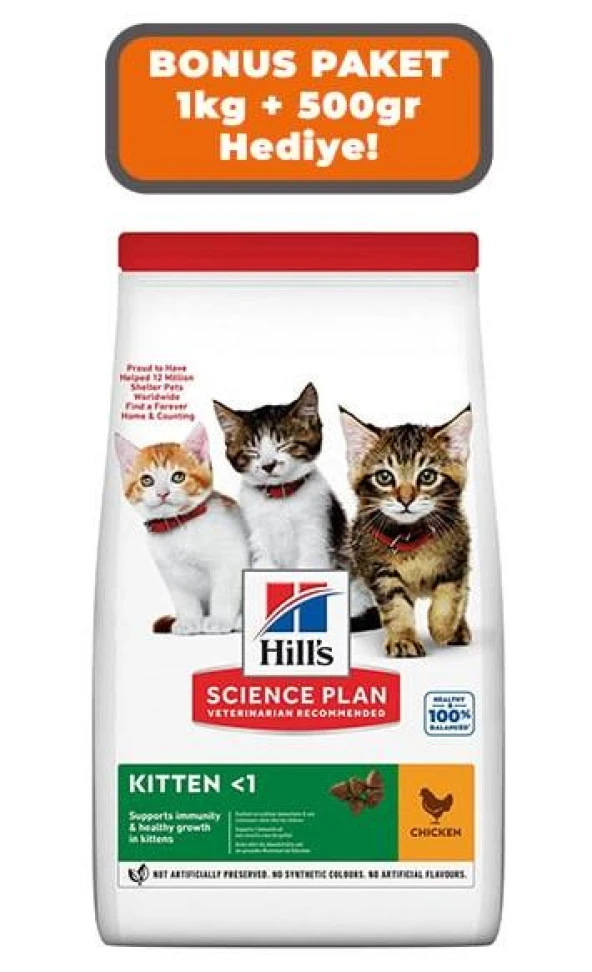 Hill's SCIENCE PLAN Tavuklu Yavru Kedi Maması 1kg+0,5kg HEDİYE!