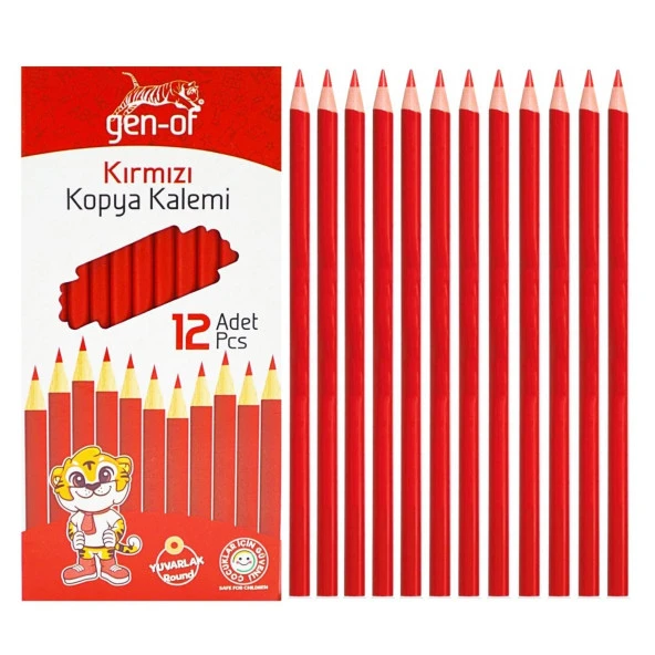 Gen-Of Yuvarlak Kırmızı Kopya Kalemi 12 Adet - 2