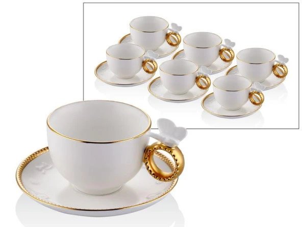 LAMEDORE BUTTERFLY WHİTE GOLD 6 PCS COFFEE CUPS SET