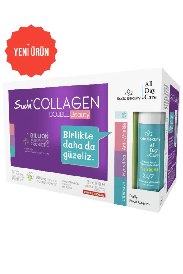 Suda Collagen Double Beauty 10gx30 Şase Karpuz Kolajen+suda Beauty-all Day Care Yüz Kremi 50ml