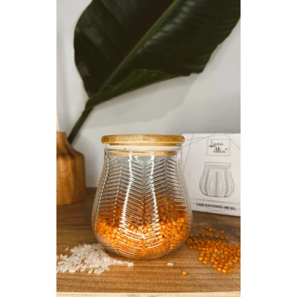Luca Mia Bambu Kapaklı Çizgili Cam Kavanoz 600 Ml 4 Adet 20.0043 - 2