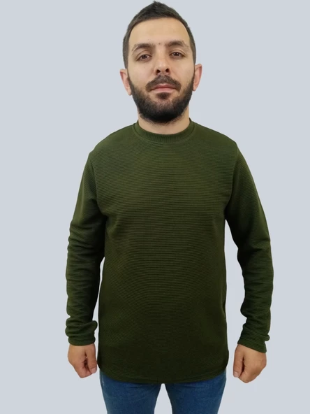 Erkek Ottoman Uzun Kol Haki Sweatshirt