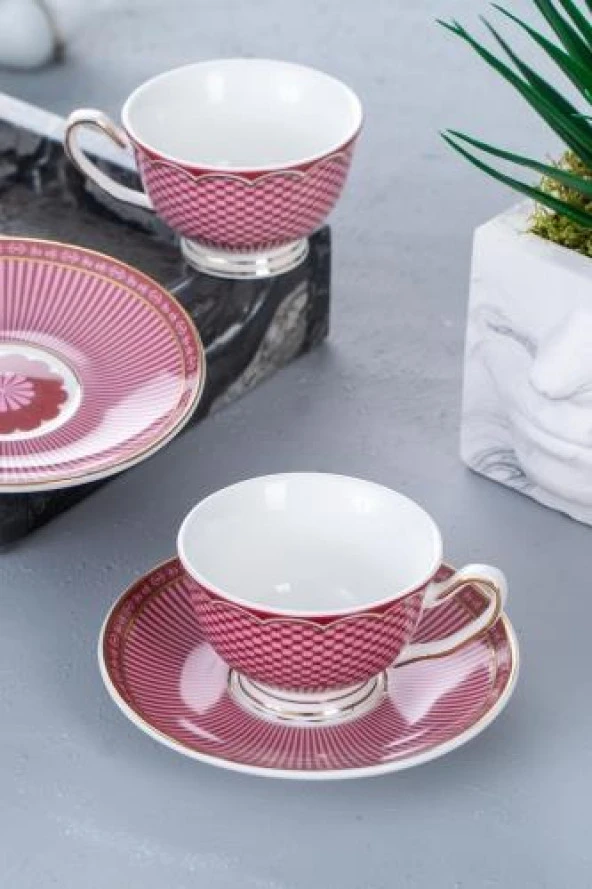 Acar GRN-05033 Tessa Kırmızı 2 Kişilik Kahve Fincan Takımı
