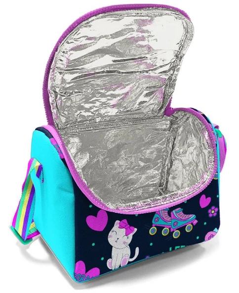 Coral High Lacivert Pembe Kedili Desenli Kız Çocuk Isı Yalıtımlı Beslenme Çantası ve Kalemlik Seti - Resim 2