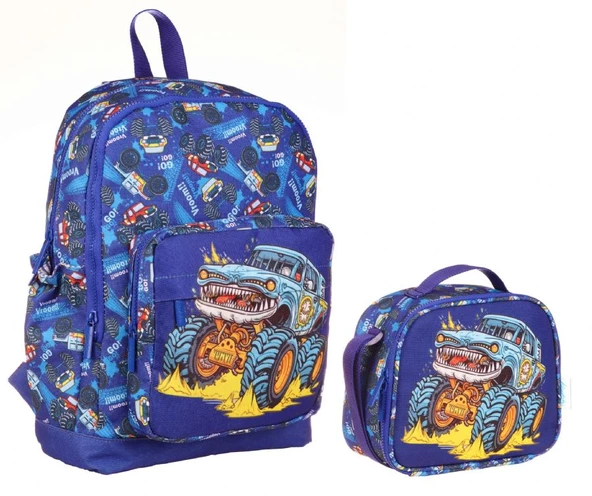 Kaukko İlkokul Sırt Çantası ve Beslenme Çantası Seti - Lacivert Arazi Aracı - Erkek Çocuk ürün görseli