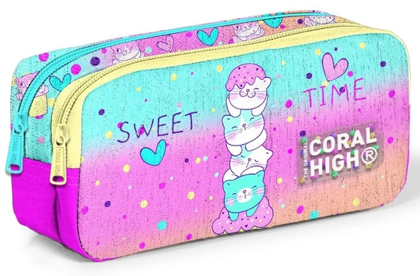 Coral High Kız Çocuk Üç Gözlü İlkokul Çanta Seti - Renkli Dondurmalı Kedi Desenli - 4