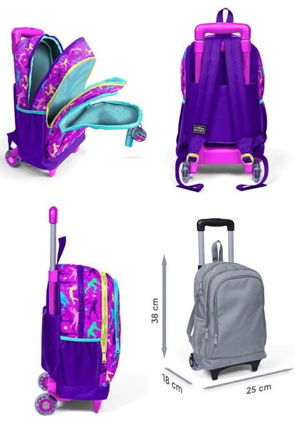 Coral High Pembe Mor Voleybol Üçlü Çekçek Işıklı Tekerlekli Çanta Seti - Kız Çocuk - Resim 2