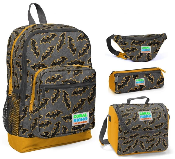 Coral High Yarasa Baskılı Erkek Çocuk 4'lü İlkokul Çanta Seti ürün görseli