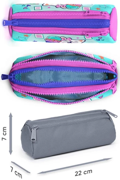 Coral High Turkuaz Pembe Dondurmalı Kedi Üçlü Çekçek Işıklı Tekerlekli Çanta Seti - Kız Çocuk - Resim 4