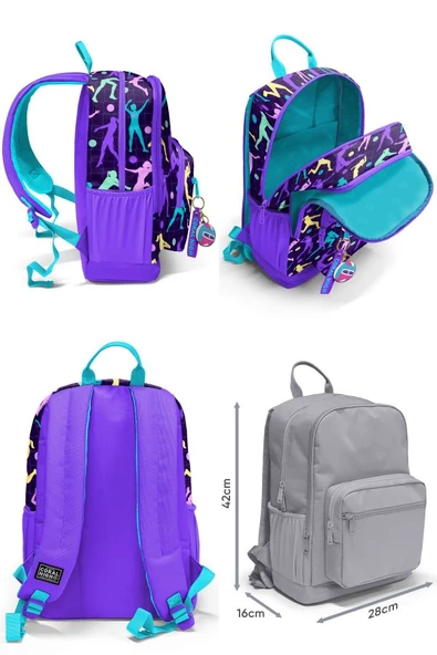 Coral High Dört Bölmeli Ortaokul Sırt Çantası ve Kalemlik Seti - Mor Voleybol - Kız Çocuk - Resim 2