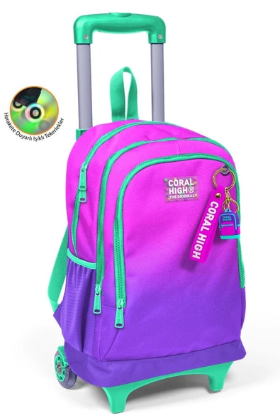 Coral High Işıklı Tekerlekli Pembe Mor Renk Geçişli Çekçek Okul Çantası - Kız Çocuk