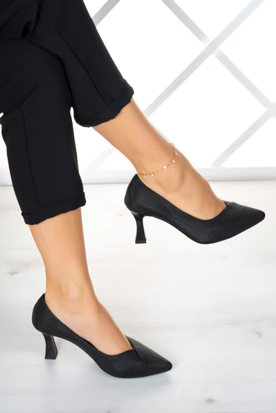 Erkan Saçmacı Amelia Siyah Saten Abiye Topuklu Ayakkabı