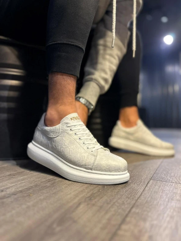 K&A Yüksek Taban Günlük Ayakkabı 044 Beyaz (Desenli)