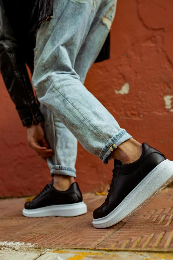 K&A Yüksek Taban Günlük Ayakkabı 044 Siyah (Beyaz Taban) - 6