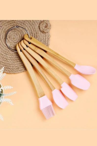 Pinkmore Ahşap Saplı Silikon Mini Servis Seti