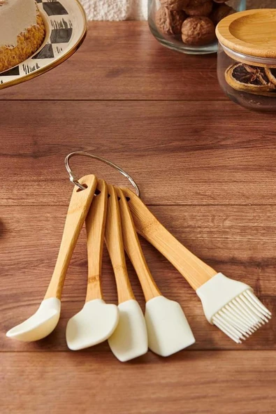 Pinkmore Ahşap Saplı Silikon Mini Servis Seti