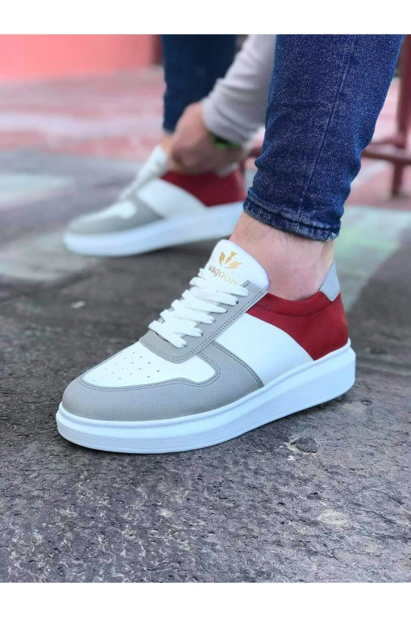 K&A  KA011 Beyaz Kırmızı Erkek Casual Ayakkabı
