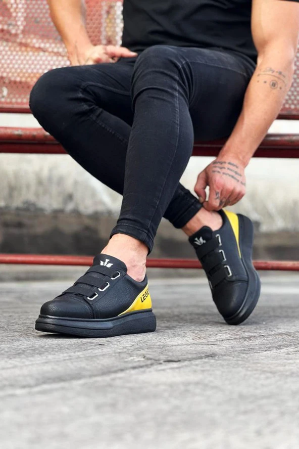 K&A  KA029 3 Bant Legend Kömür Sarı Kalın Taban Casual Erkek Ayakkabı
