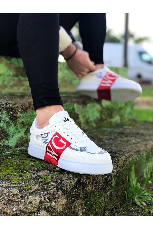 K&A  KA202 Beyaz Kırmızı Erkek Günlük Ayakkabı