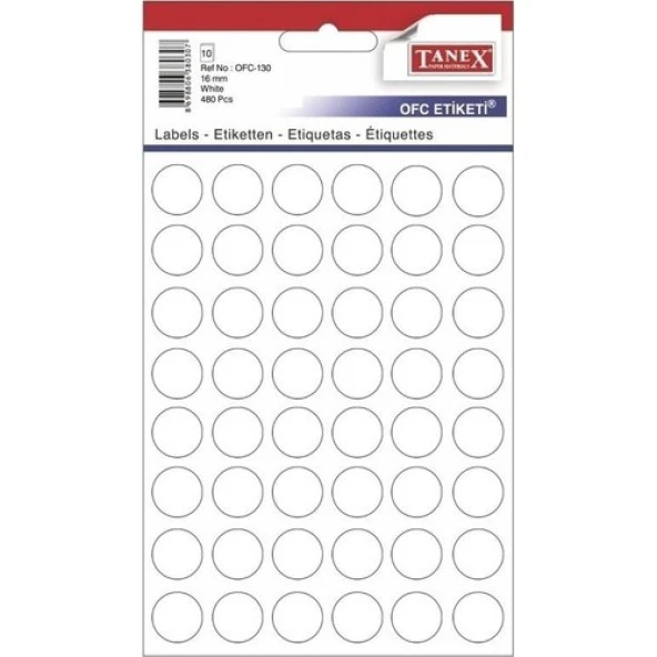 Tanex Ofc-130 Yuvarlak Etiket 16 Mm – Beyaz (10 Syf)