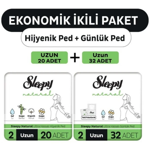Sleepy Natural Ultra Ped Uzun 20 Adet + Uzun Günlük Ped 32 Adet ürün görseli 1