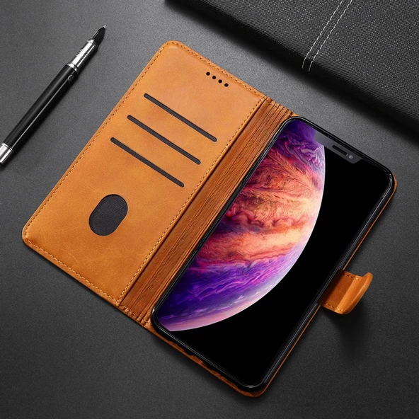 Realme C25 Y Tlp Kartlıklı Cüzdan Kılıf (Deluxe Wallet Case)  KAHVERENGİ