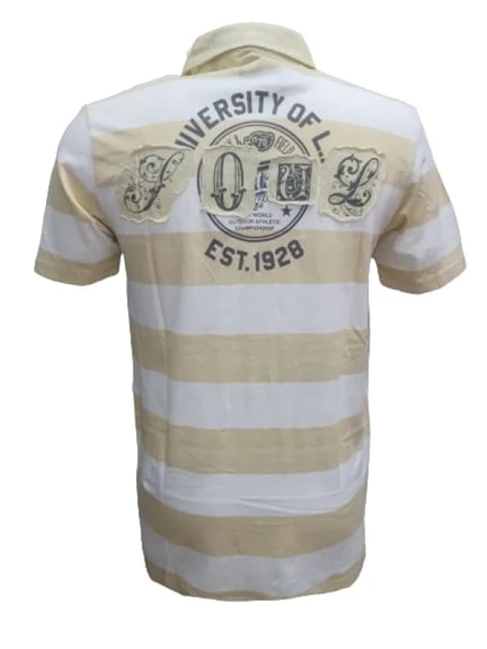 Xınt X5183 Erkek Penye Baskılı Polo Yaka Kısa Kollu Çizgili T-shirt - Resim 2