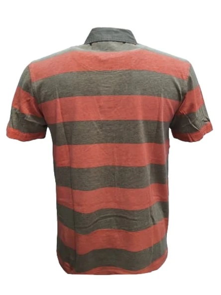 Xınt X5183 Erkek Penye Baskılı Polo Yaka Kısa Kollu Çizgili T-shirt - Resim 4