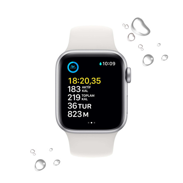 Apple Watch SE GPS 40mm Gümüş Rengi Alüminyum Kasa - Beyaz Spor Kordon MNJV3TU/A-Teşhir - 2
