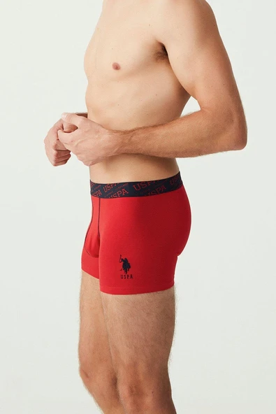 U.S. Polo Assn. Erkek Kırmızı Gri Melanj Lacivert Yazılı Logo Ekonomik 3'Lü Kutulu Boxer - 3