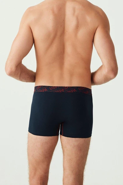 U.S. Polo Assn. Erkek Kırmızı Gri Melanj Lacivert Yazılı Logo Ekonomik 3'Lü Kutulu Boxer - 10