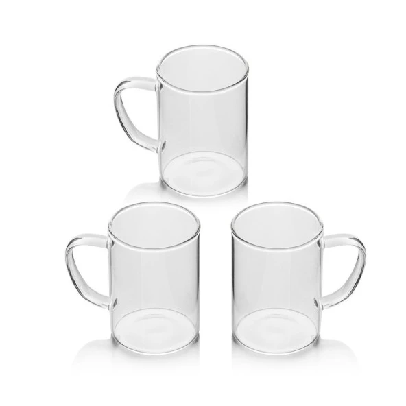 Korkmaz Çelik Çay Makinesi Siyah Kulplu 3 Adet Cam Kupa - Resim 3