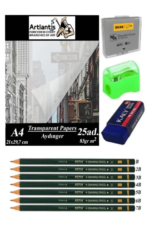 Aydınger Kağıdı A4 83 gr 25'li 1 Paket Eskiz Kağıdı Fatih Dereceli Kalem Hamur Silgi Sınav Silgisi Kalemtraş