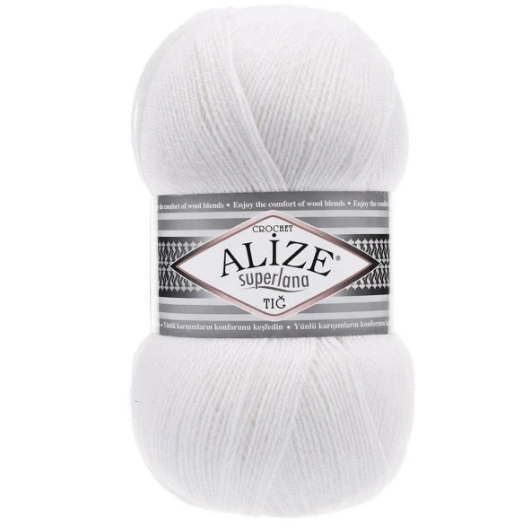 Alize Superlana Tığ Örgü İpi 55 Beyaz ürün görseli 1