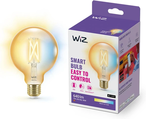 Wi-Fi 50W Sarı/Beyaz Amber Cam Akıllı Filament Glob Ampul G95 E27 (Philips Aydınlatma Garantili)