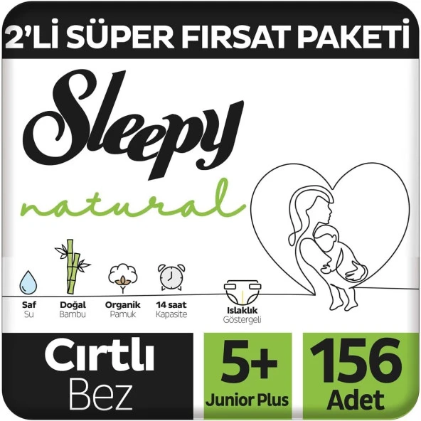 Natural 2'li Fırsat Paketi Bebek Bezi 5+ Numara Junior Plus 156 Adet
