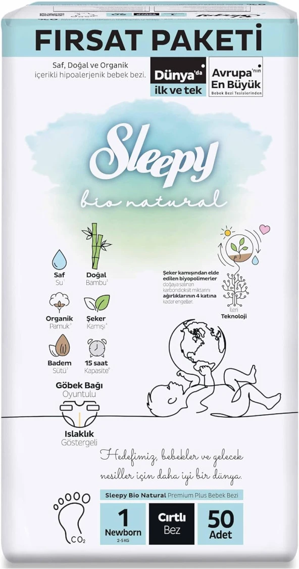 Bio Natural Fırsat Paketi Bebek Bezi 1 Numara Newborn 50 Adet