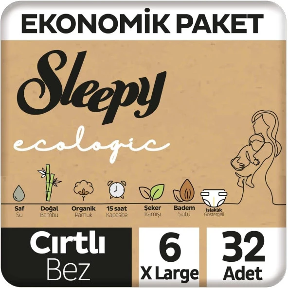 Ecologic Ekonomik Paket Bebek Bezi 6 Numara Xlarge 32 Adet