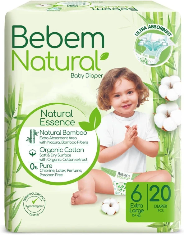 Natural 6 Beden Xlarge Bebek Bezi (1 x 20 Adet)